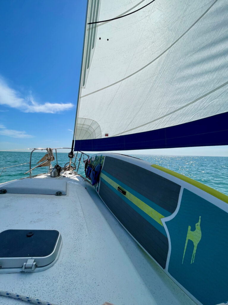A sailboat on the waters of Biscayne Bay.