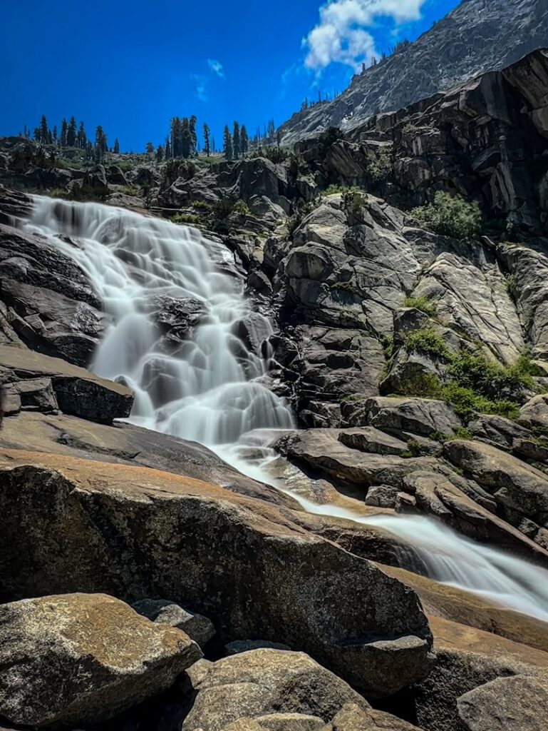Tokopah Falls flowing swiftly - the last adventure on your Sequoia National Park itinerary for Day 1.