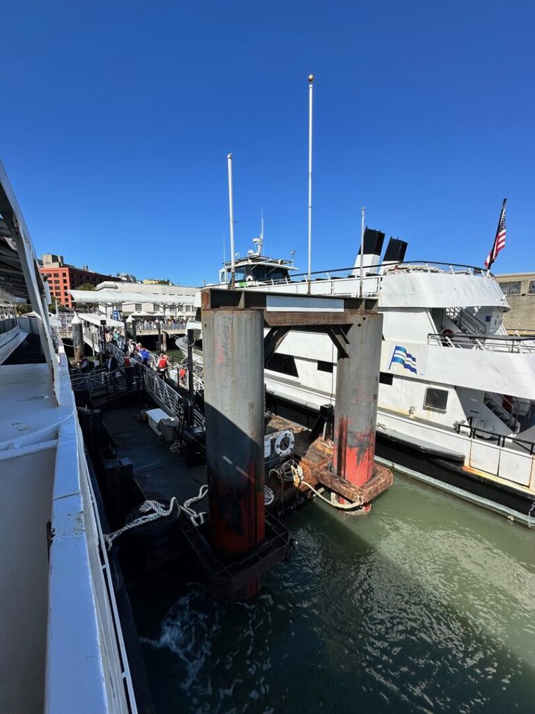 A view of a City Cruises ferry before departing to Alcatraz.