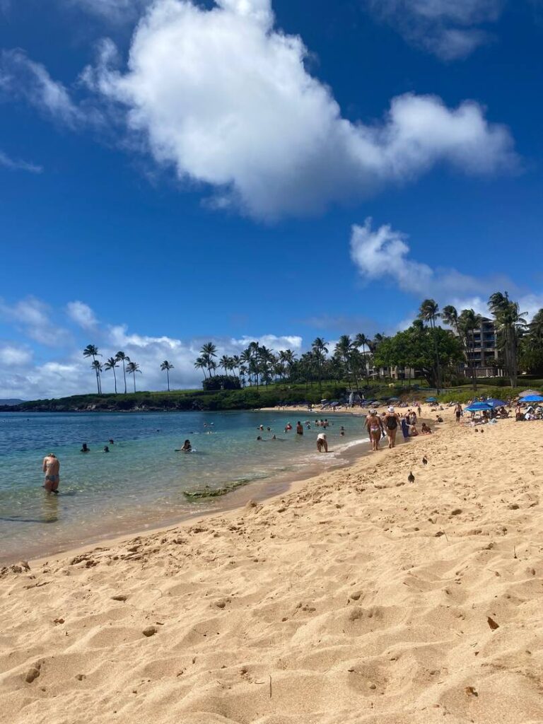 A golden sandy beach at Kapalua Bay, of of the best snorkeling beaches in Maui.