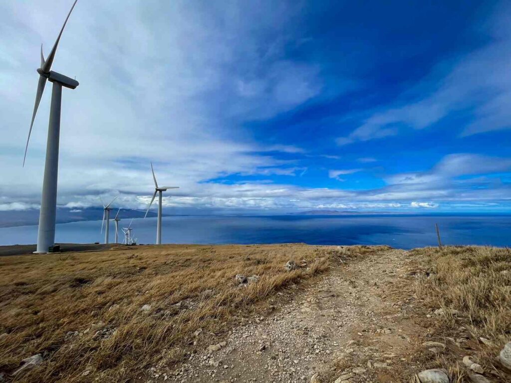 The Kaheawa Wind Power Farm on the Lahaina Pali Trail in Maui.