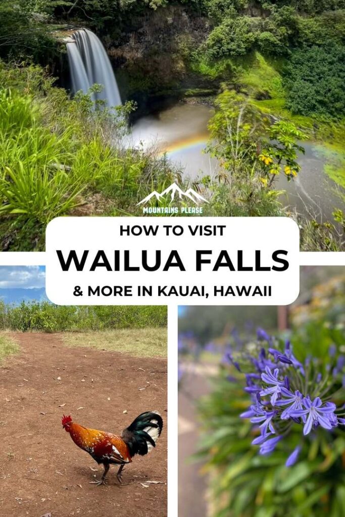 A Wailua Falls Pinterest pin with 3 pictures.