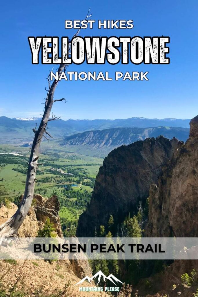 Best Hikes in Yellowstone Pinterest Pin for the Bunsen Peak Trail.