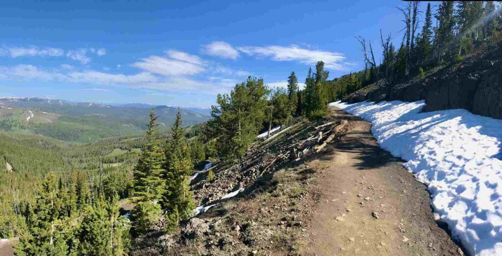 Snow covering the trail on the way to Mount Washburn.