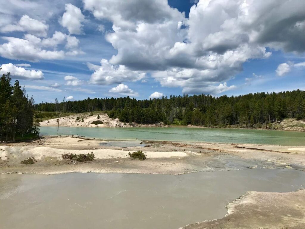 A view of the hydrothermal features on the Mud Volcano Trail.