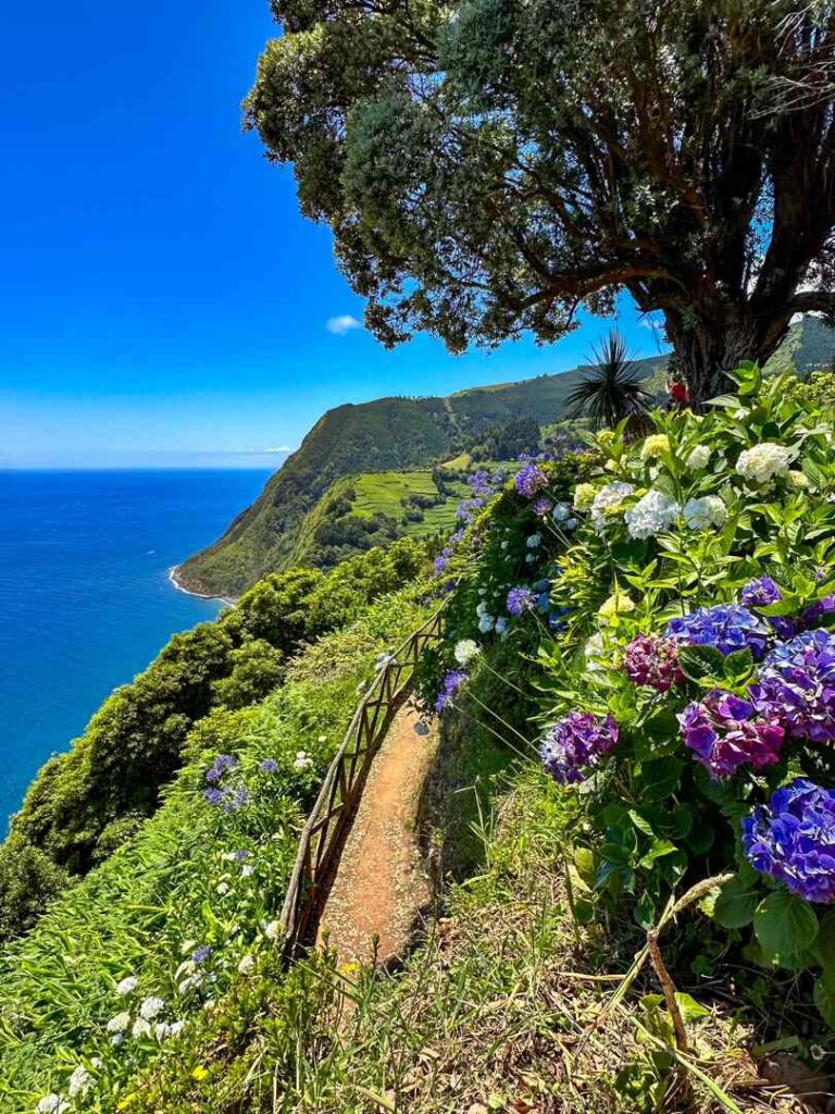 Miradouro da Ponta do Sossego with views of the east coast cliffs of Sao Miguel.