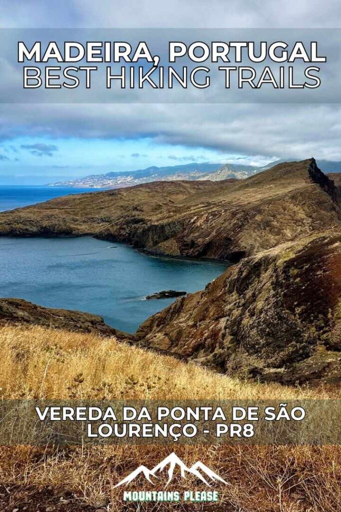 A second Pinterest pin with one photo for the PR8 hike in Madeira Portugal to post to a Pinterest Board.