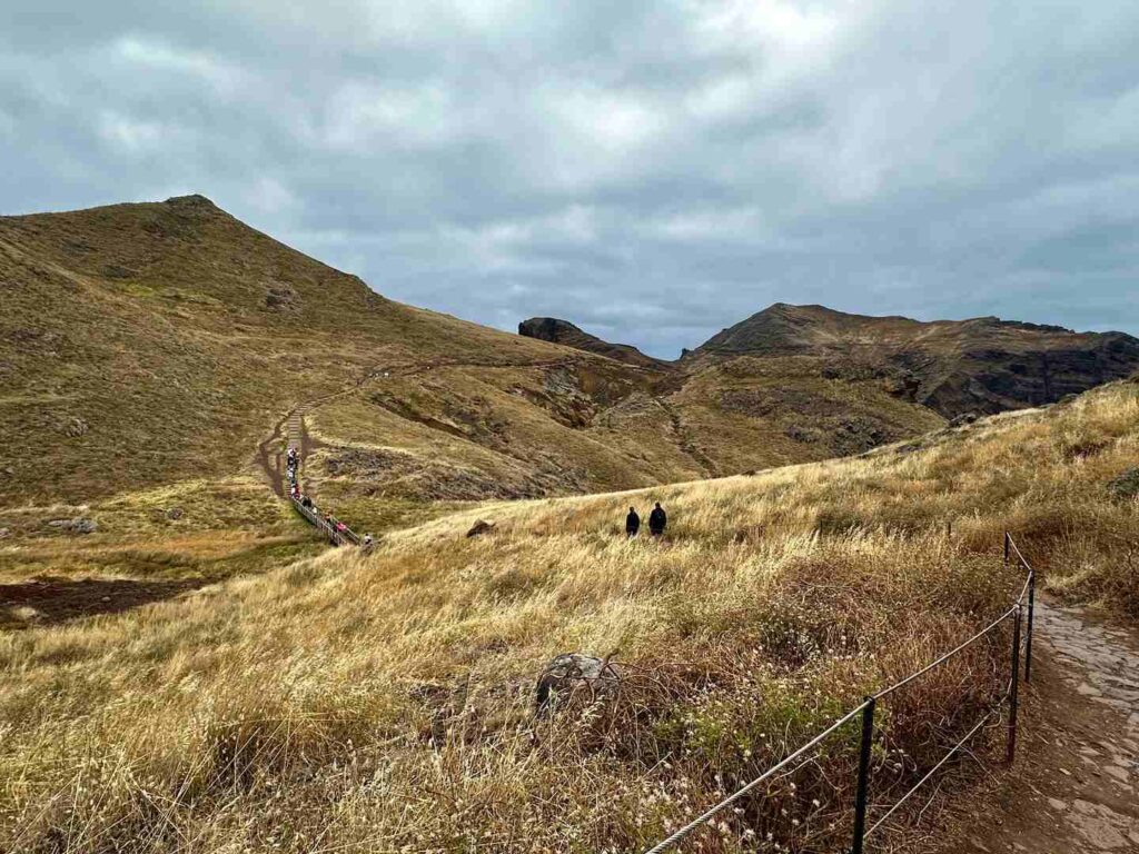 A trail snakes along the coastal peninsula in Madeira on the Vereda da Ponta de São Lourenço hike