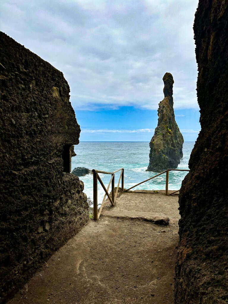 Ilhéus da Ribeira da Janela from the viewpoint near the beach, Madeira.
