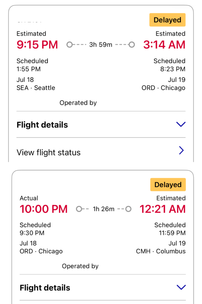A screenshot of our flight delays.