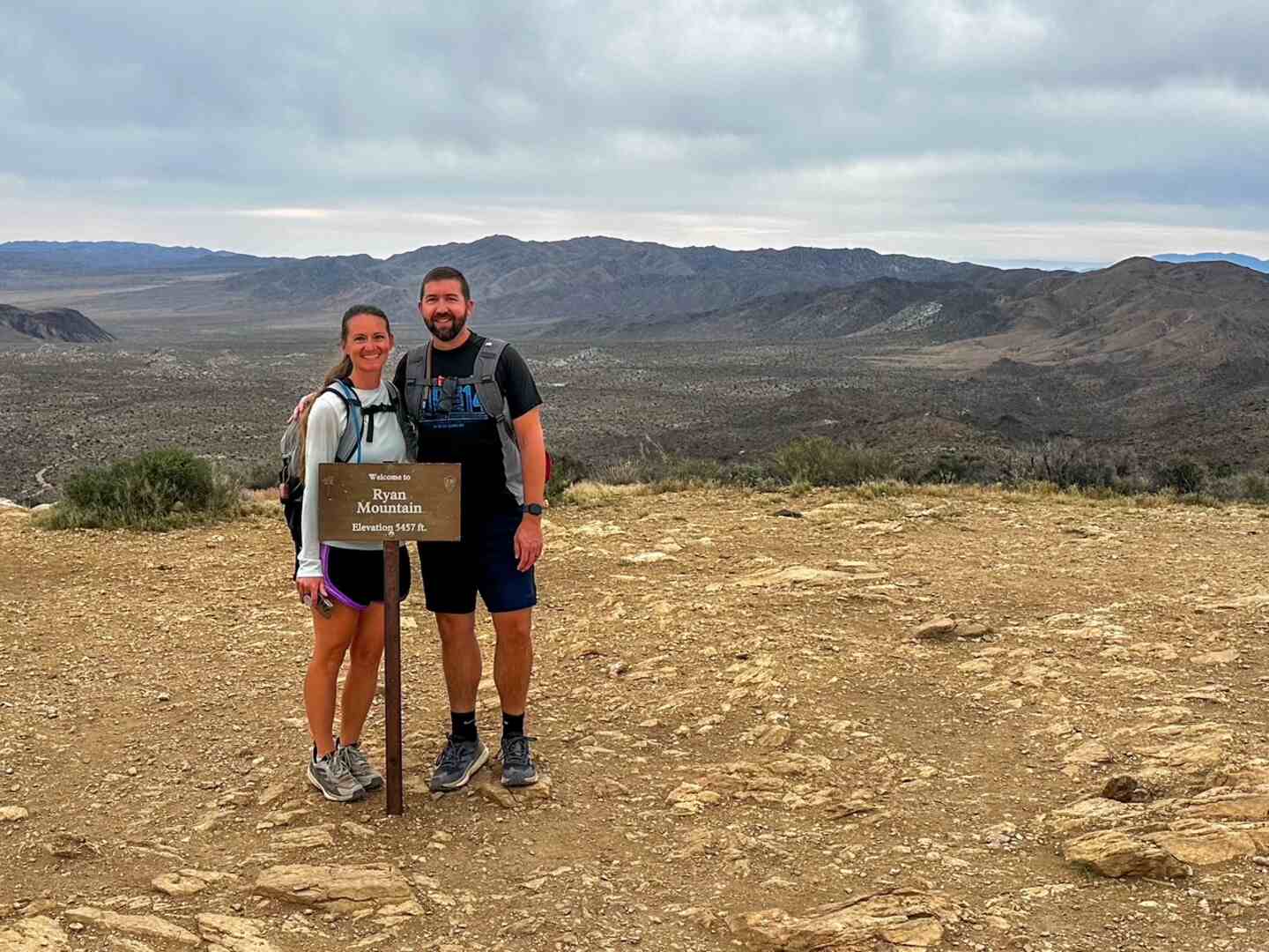 Kathy and Scott at the summit of Ryan Mountain, Joshua Tree National Park.